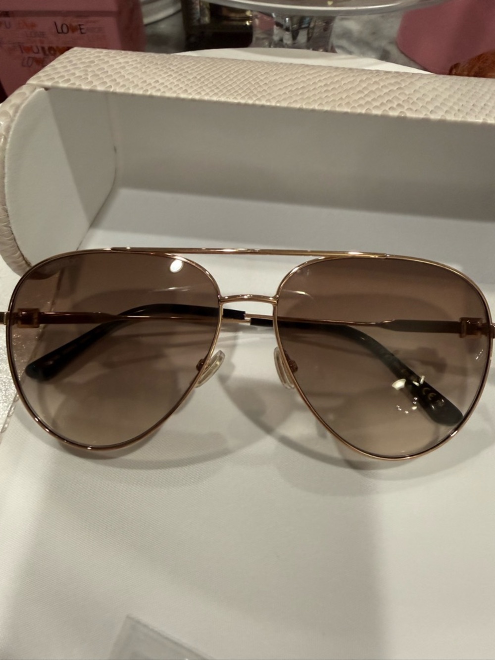 Aviator Sunglasses with Brown Gradient Lenses, NWOT, Rose Gold.
